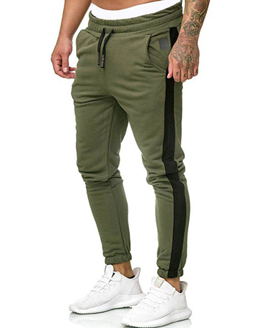 Men Drawstring Waist Striped Panel Slant Pocket Pants