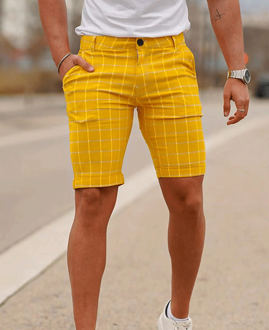Casual Plain Striped Print Pocket Slim Fit Straight Shorts